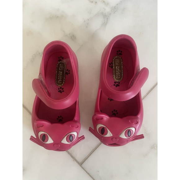 Mini Melissa Hot Pink Kitty Cat Toddler Size 5 Rubber Mary Jane Shoes - Picture 3 of 7